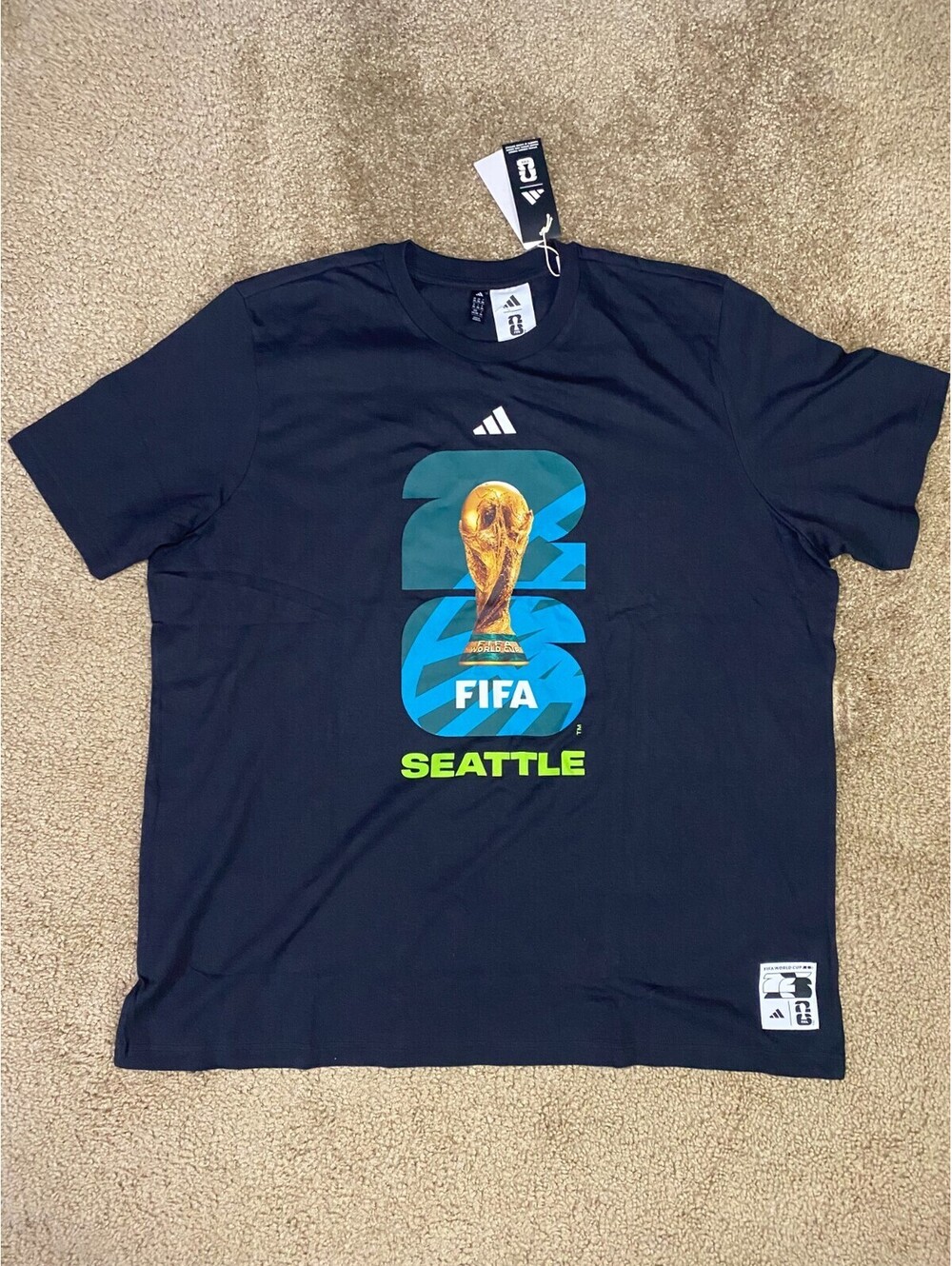 Adidas FIFA World Cup 26 Host City Seattle T Shirt Mens 2XL Black Crew Neck Tee